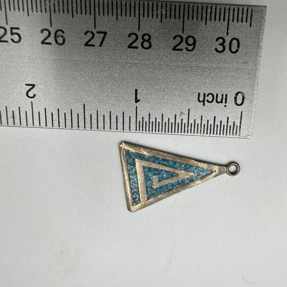 Vintage Taxco Mexico Pendants 925 Sterling Silver Turquoise Inlay Triangle - Picture 6 of 8